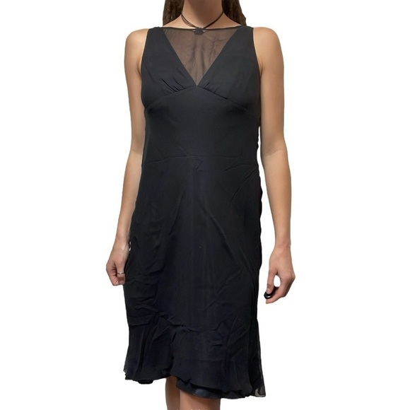 Vintage Dresses & Skirts - Laundry y2K Black Mesh High V-Neck Sleeveless Silk Midi Dress Women’s 8 Medium
